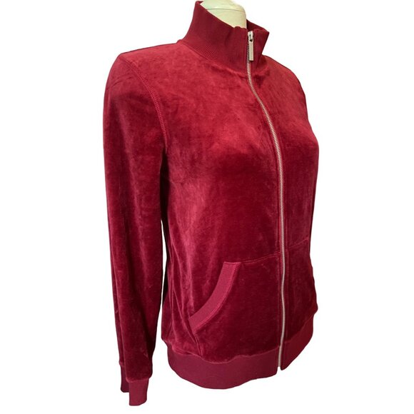 Michael Kors Red Velour Zip Up Light Tracksuit Jacket Sz Medium Front Pocket - Picture 6 of 10